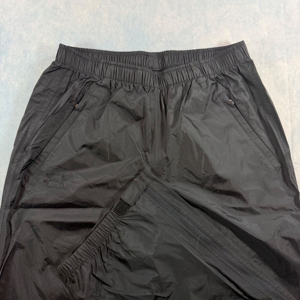 Under Armour Windbreaker Pants Mens MD Black Excellent Ripstop Side Zip Cuffs